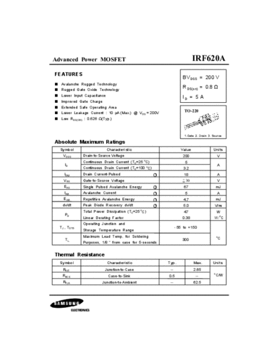 Samsung irf620a  . Electronic Components Datasheets Active components Transistors Samsung irf620a.pdf