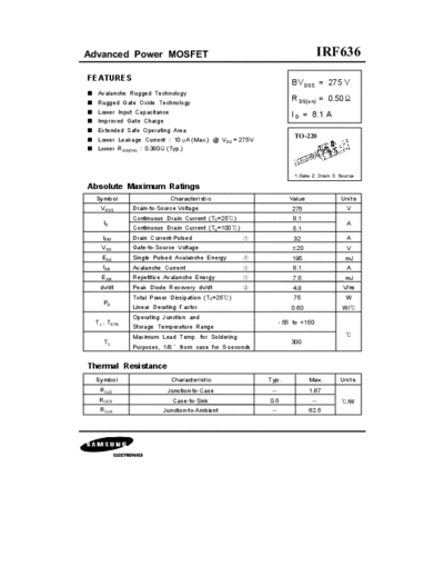 Samsung irf636  . Electronic Components Datasheets Active components Transistors Samsung irf636.pdf