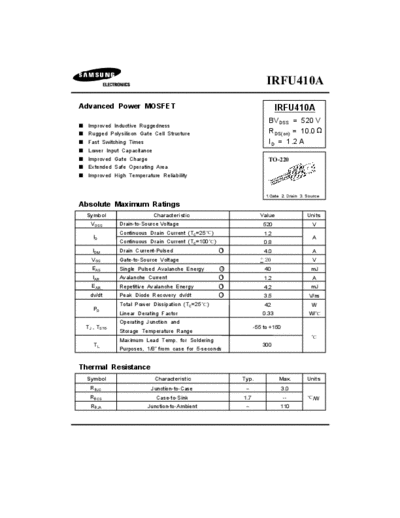 Samsung irfu410a  . Electronic Components Datasheets Active components Transistors Samsung irfu410a.pdf