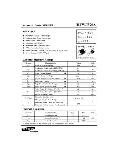 Samsung irfw520a  . Electronic Components Datasheets Active components Transistors Samsung irfw520a.pdf