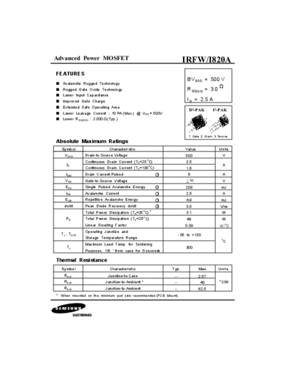 Samsung irfw820a  . Electronic Components Datasheets Active components Transistors Samsung irfw820a.pdf