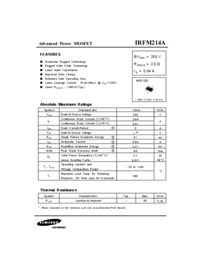 Samsung irfm214a  . Electronic Components Datasheets Active components Transistors Samsung irfm214a.pdf