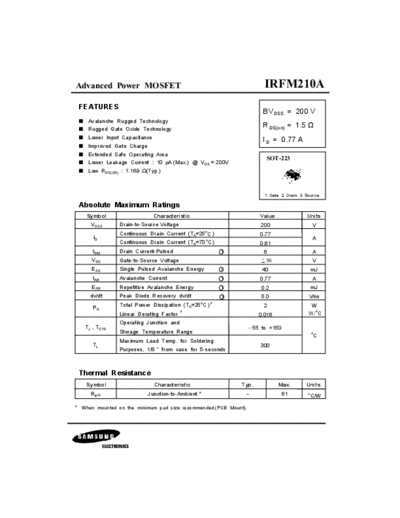 Samsung irfm210a  . Electronic Components Datasheets Active components Transistors Samsung irfm210a.pdf