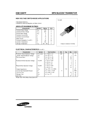 Samsung kse13007f  . Electronic Components Datasheets Active components Transistors Samsung kse13007f.pdf