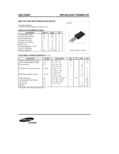 Samsung kse13009f  . Electronic Components Datasheets Active components Transistors Samsung kse13009f.pdf