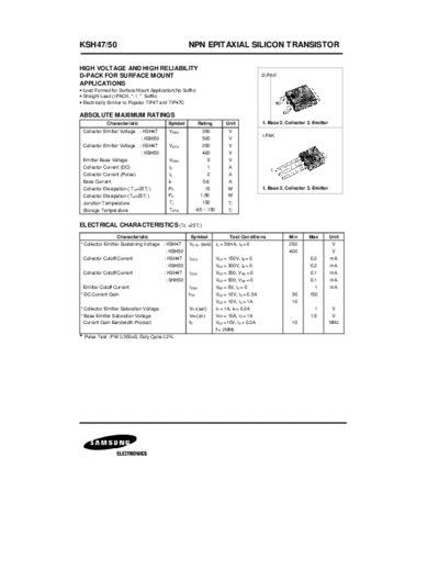 Samsung ksh47  . Electronic Components Datasheets Active components Transistors Samsung ksh47.pdf