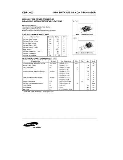 . Electronic Components Datasheets ksh13003  . Electronic Components Datasheets Active components Transistors Samsung ksh13003.pdf