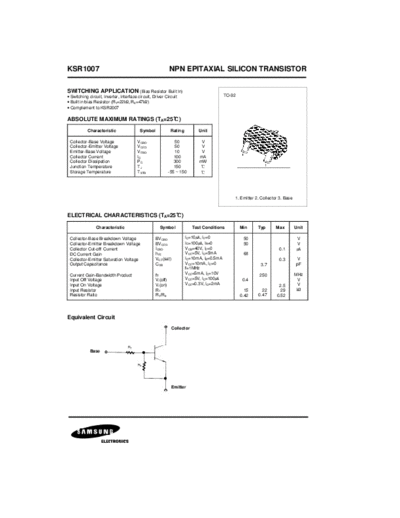 Samsung ksr1007  . Electronic Components Datasheets Active components Transistors Samsung ksr1007.pdf