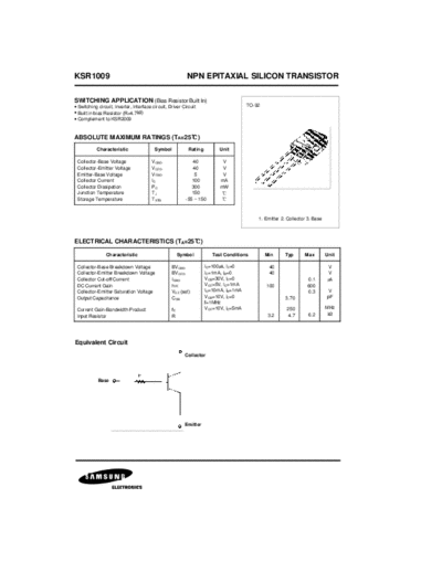 Samsung ksr1009  . Electronic Components Datasheets Active components Transistors Samsung ksr1009.pdf