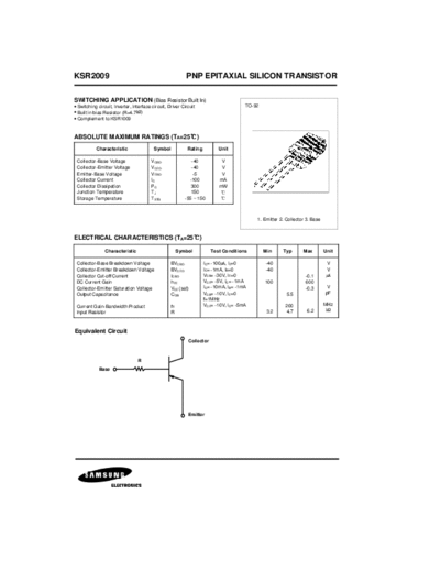 Samsung ksr2009  . Electronic Components Datasheets Active components Transistors Samsung ksr2009.pdf