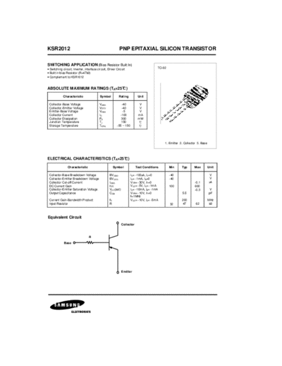Samsung ksr2012  . Electronic Components Datasheets Active components Transistors Samsung ksr2012.pdf