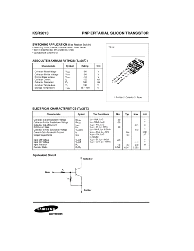 Samsung ksr2013  . Electronic Components Datasheets Active components Transistors Samsung ksr2013.pdf