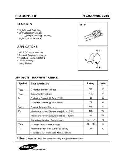 Samsung sgh40n60uf  . Electronic Components Datasheets Active components Transistors Samsung sgh40n60uf.pdf