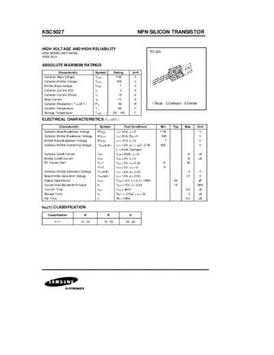 Samsung ksc5027  . Electronic Components Datasheets Active components Transistors Samsung ksc5027.pdf