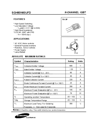 Samsung sgh80n60ufd  . Electronic Components Datasheets Active components Transistors Samsung sgh80n60ufd.pdf