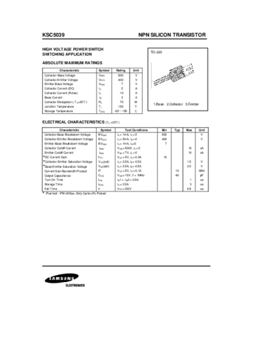 Samsung ksc5039  . Electronic Components Datasheets Active components Transistors Samsung ksc5039.pdf