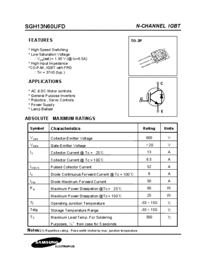 Samsung sgh13n60ufd  . Electronic Components Datasheets Active components Transistors Samsung sgh13n60ufd.pdf