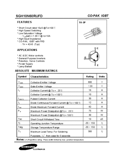 Samsung sgh10n60rufd  . Electronic Components Datasheets Active components Transistors Samsung sgh10n60rufd.pdf