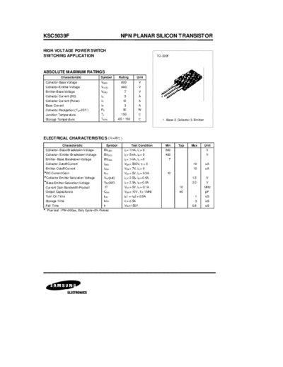 . Electronic Components Datasheets ksc5039f  . Electronic Components Datasheets Active components Transistors Samsung ksc5039f.pdf