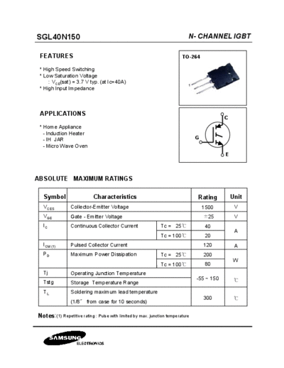 Samsung sgl40n150  . Electronic Components Datasheets Active components Transistors Samsung sgl40n150.pdf
