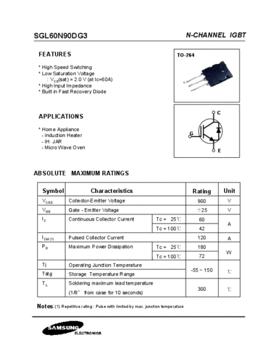 Samsung sgl60n90dg3  . Electronic Components Datasheets Active components Transistors Samsung sgl60n90dg3.pdf