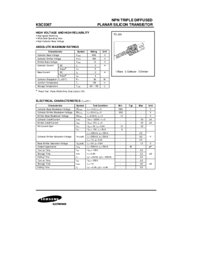 Samsung ksc5367  . Electronic Components Datasheets Active components Transistors Samsung ksc5367.pdf