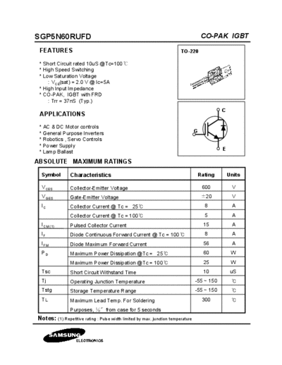 Samsung sgp5n60rufd  . Electronic Components Datasheets Active components Transistors Samsung sgp5n60rufd.pdf