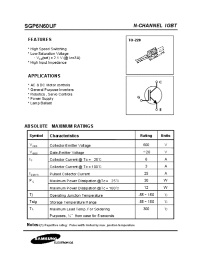 . Electronic Components Datasheets sgp6n60uf  . Electronic Components Datasheets Active components Transistors Samsung sgp6n60uf.pdf