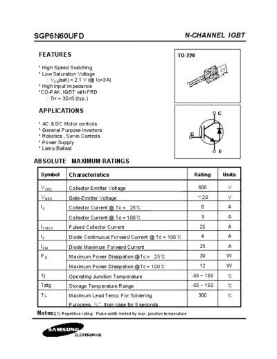 Samsung sgp6n60ufd  . Electronic Components Datasheets Active components Transistors Samsung sgp6n60ufd.pdf