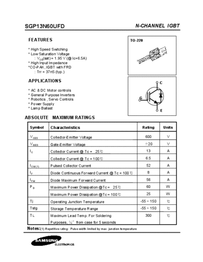 Samsung sgp13n60ufd  . Electronic Components Datasheets Active components Transistors Samsung sgp13n60ufd.pdf