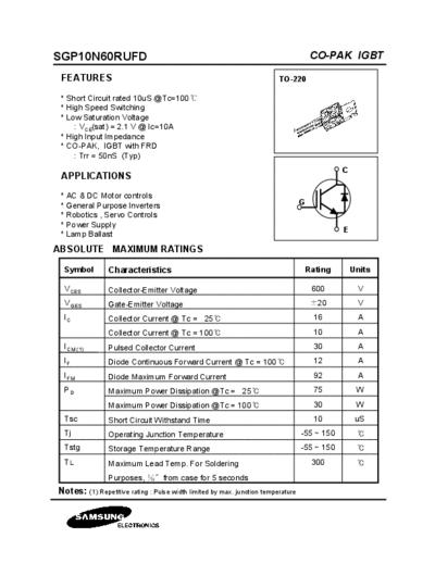 Samsung sgp10n60rufd  . Electronic Components Datasheets Active components Transistors Samsung sgp10n60rufd.pdf