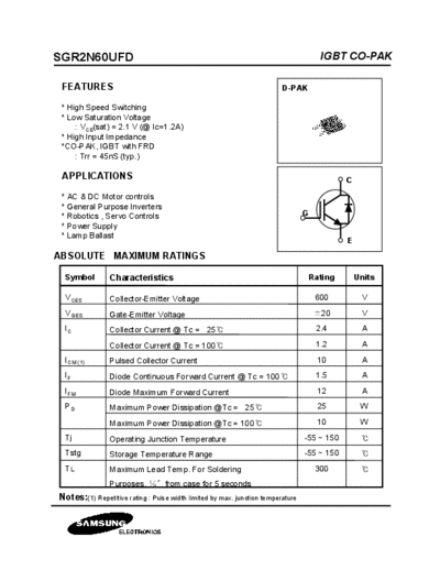 Samsung sgr2n60ufd  . Electronic Components Datasheets Active components Transistors Samsung sgr2n60ufd.pdf