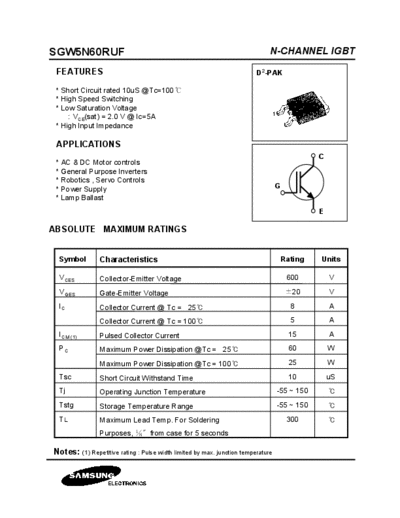 Samsung sgw5n60ruf  . Electronic Components Datasheets Active components Transistors Samsung sgw5n60ruf.pdf