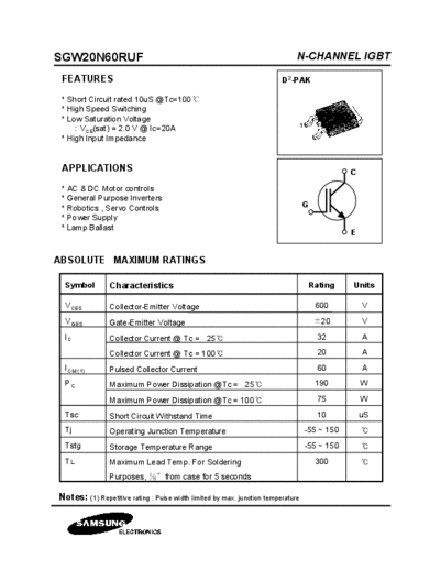 Samsung sgw20n60ruf  . Electronic Components Datasheets Active components Transistors Samsung sgw20n60ruf.pdf