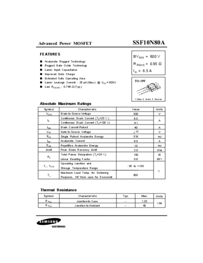 Samsung ssf10n80a  . Electronic Components Datasheets Active components Transistors Samsung ssf10n80a.pdf