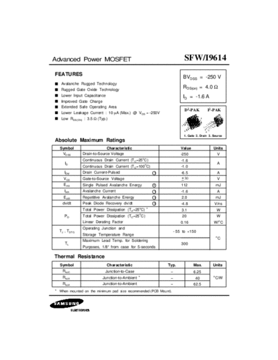 Samsung sfi9614  . Electronic Components Datasheets Active components Transistors Samsung sfi9614.pdf