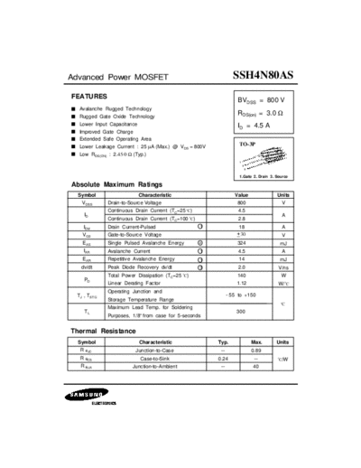 Samsung ssh4n80as  . Electronic Components Datasheets Active components Transistors Samsung ssh4n80as.pdf