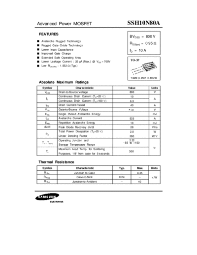 Samsung ssh10n80a  . Electronic Components Datasheets Active components Transistors Samsung ssh10n80a.pdf