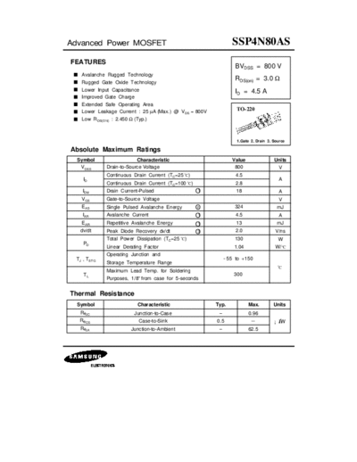 Samsung ssp4n80as  . Electronic Components Datasheets Active components Transistors Samsung ssp4n80as.pdf
