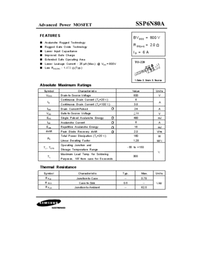 Samsung ssp6n80a  . Electronic Components Datasheets Active components Transistors Samsung ssp6n80a.pdf