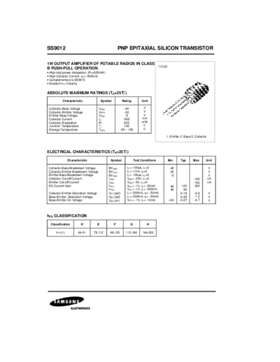 Samsung ss9012  . Electronic Components Datasheets Active components Transistors Samsung ss9012.pdf