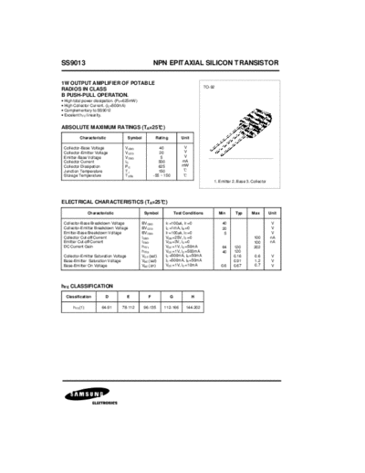 Samsung ss9013  . Electronic Components Datasheets Active components Transistors Samsung ss9013.pdf