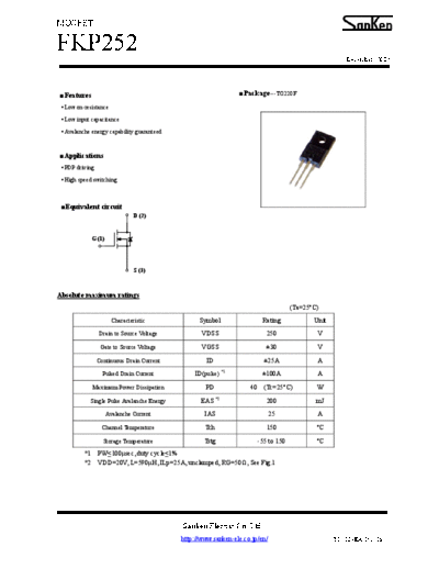 Sanken fkp252  . Electronic Components Datasheets Active components Transistors Sanken fkp252.pdf