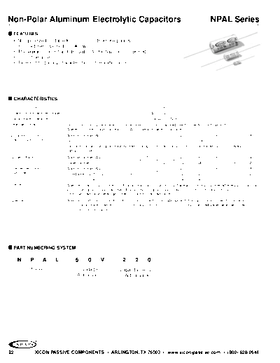 Xicon [non-polar axial] NPAL Series  . Electronic Components Datasheets Passive components capacitors Xicon Xicon [non-polar axial] NPAL Series.pdf