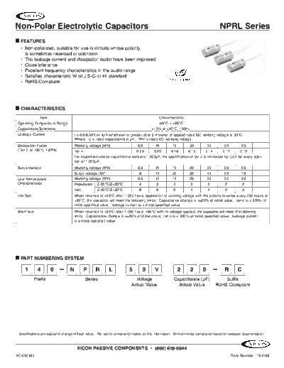 Xicon [non-polar radial] NPRL Series  . Electronic Components Datasheets Passive components capacitors Xicon Xicon [non-polar radial] NPRL Series.pdf