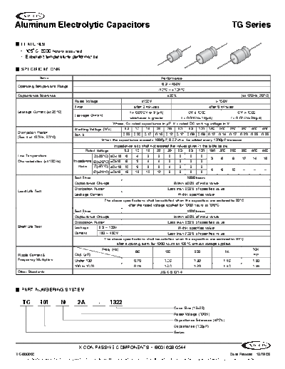 Xicon Xicon [axial] TG Series  . Electronic Components Datasheets Passive components capacitors Xicon Xicon [axial] TG Series.pdf