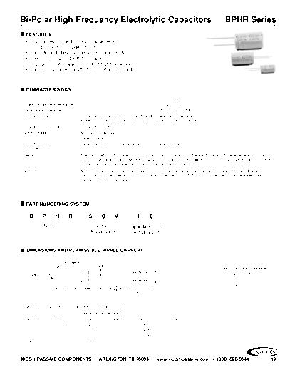 Xicon [bi-polar radial] BPHR Series  . Electronic Components Datasheets Passive components capacitors Xicon Xicon [bi-polar radial] BPHR Series.pdf