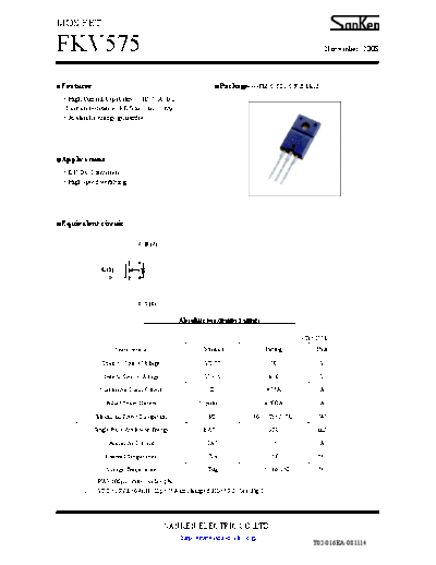 Sanken fkv575  . Electronic Components Datasheets Active components Transistors Sanken fkv575.pdf