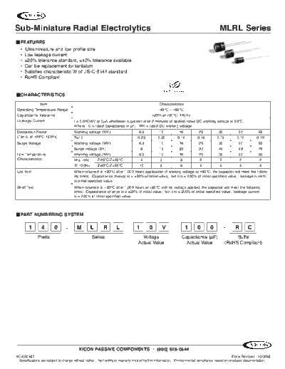 Xicon [radial thru-hole] MLRL Series  . Electronic Components Datasheets Passive components capacitors Xicon Xicon [radial thru-hole] MLRL Series.pdf