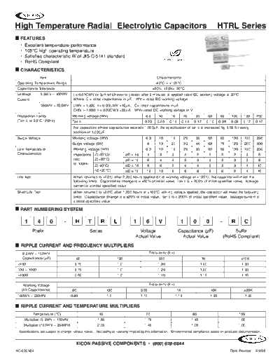 Xicon [radial thru-hole] HTRL Series  . Electronic Components Datasheets Passive components capacitors Xicon Xicon [radial thru-hole] HTRL Series.pdf